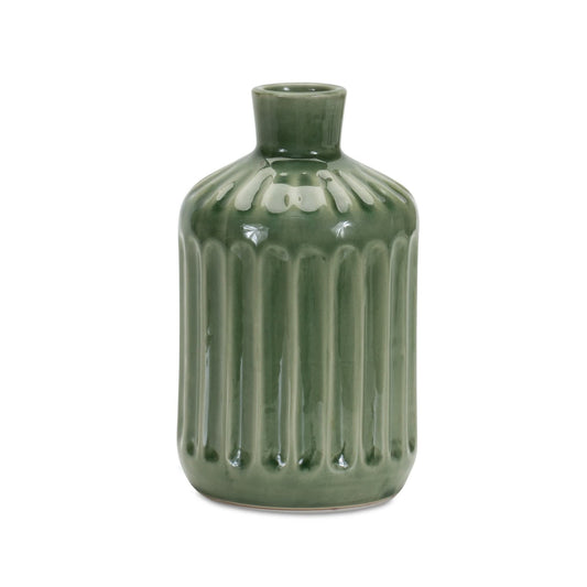 Melrose International Green Ribbed Terra Cotta Vase 7"H