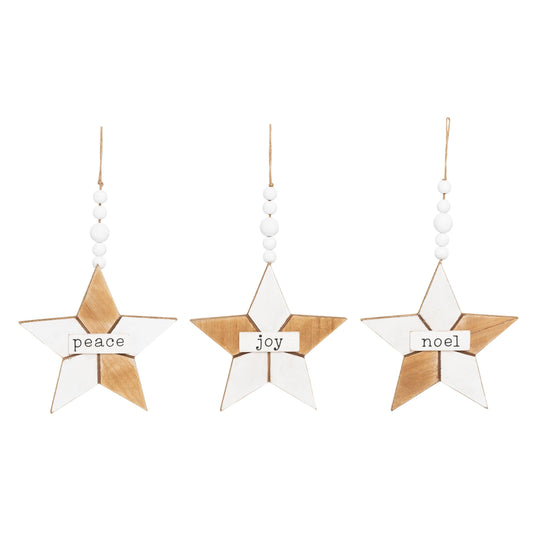 14.17 in Multicolored Rustic Star Ornaments Set of 3 for Christmas Tree Decor Wood Holiday Decorations