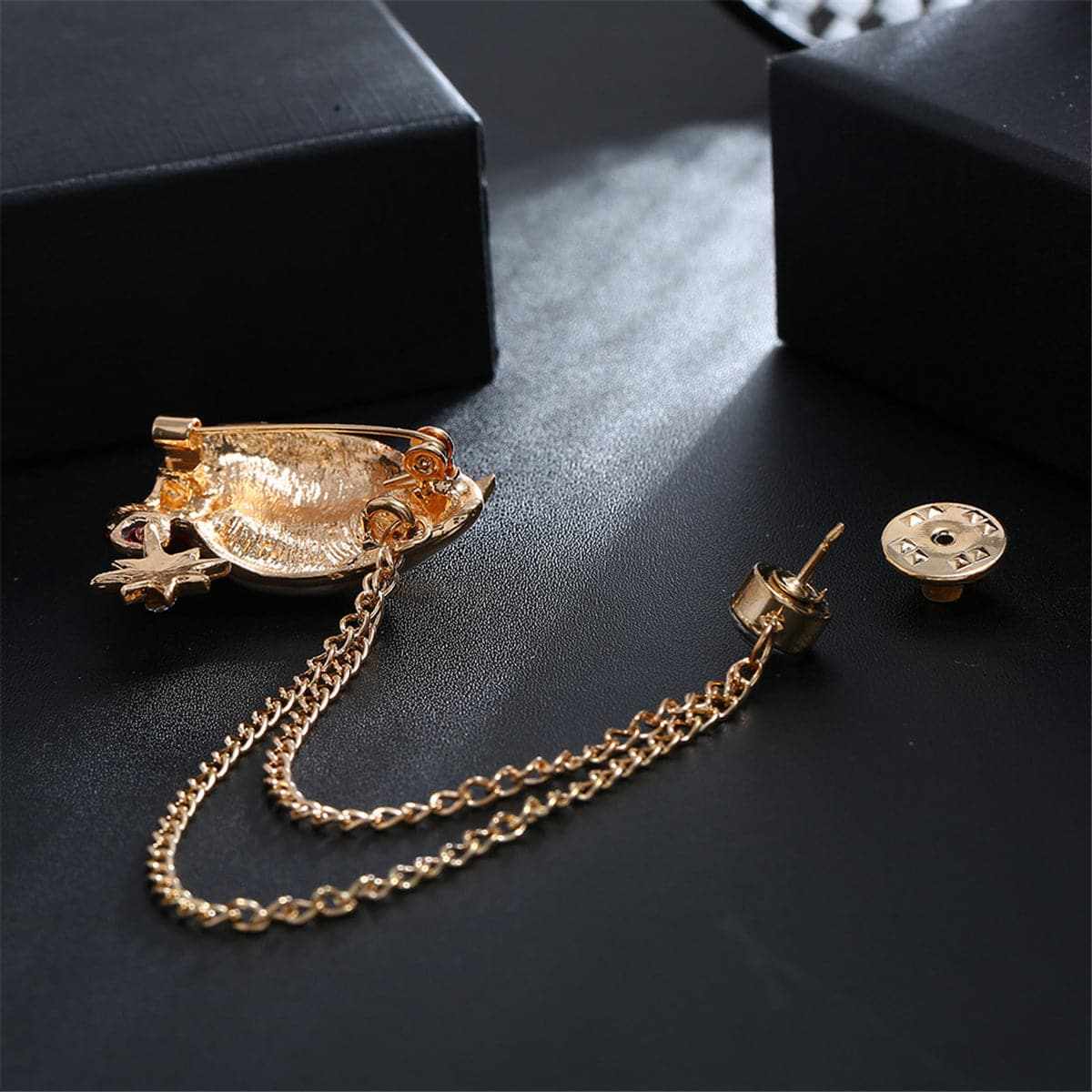 Cubic Zirconia & Santa Hat Layered Chain Brooch