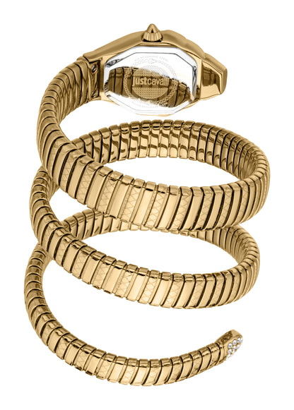 JUST CAVALLI Womens's Snake Watch, Gold Color Case, Silver Dial, Gold Color Stainless Steel Bracelet JC1L370M0075