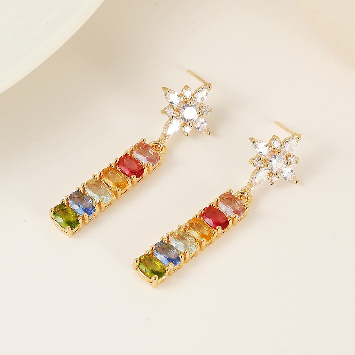 Multi-colored Oval Crystal & Cubic Zirconia Goldtone Star Drop Earrings