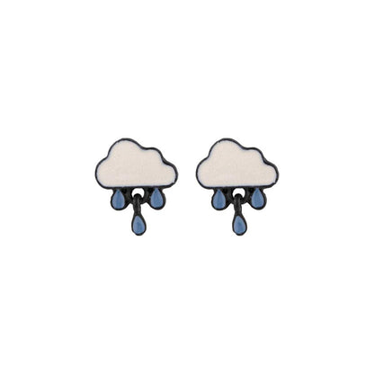 Blue Enamel Rain Cloud Drop Earrings