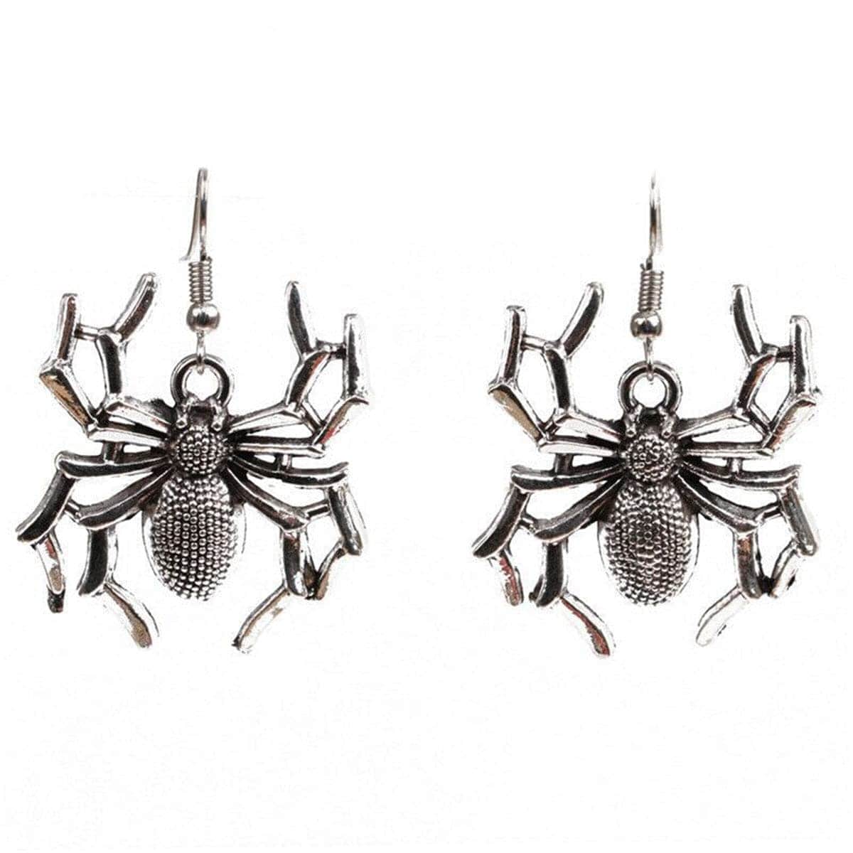 Silvertone Spider Drop Earrings