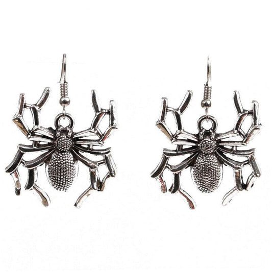 Silvertone Spider Drop Earrings