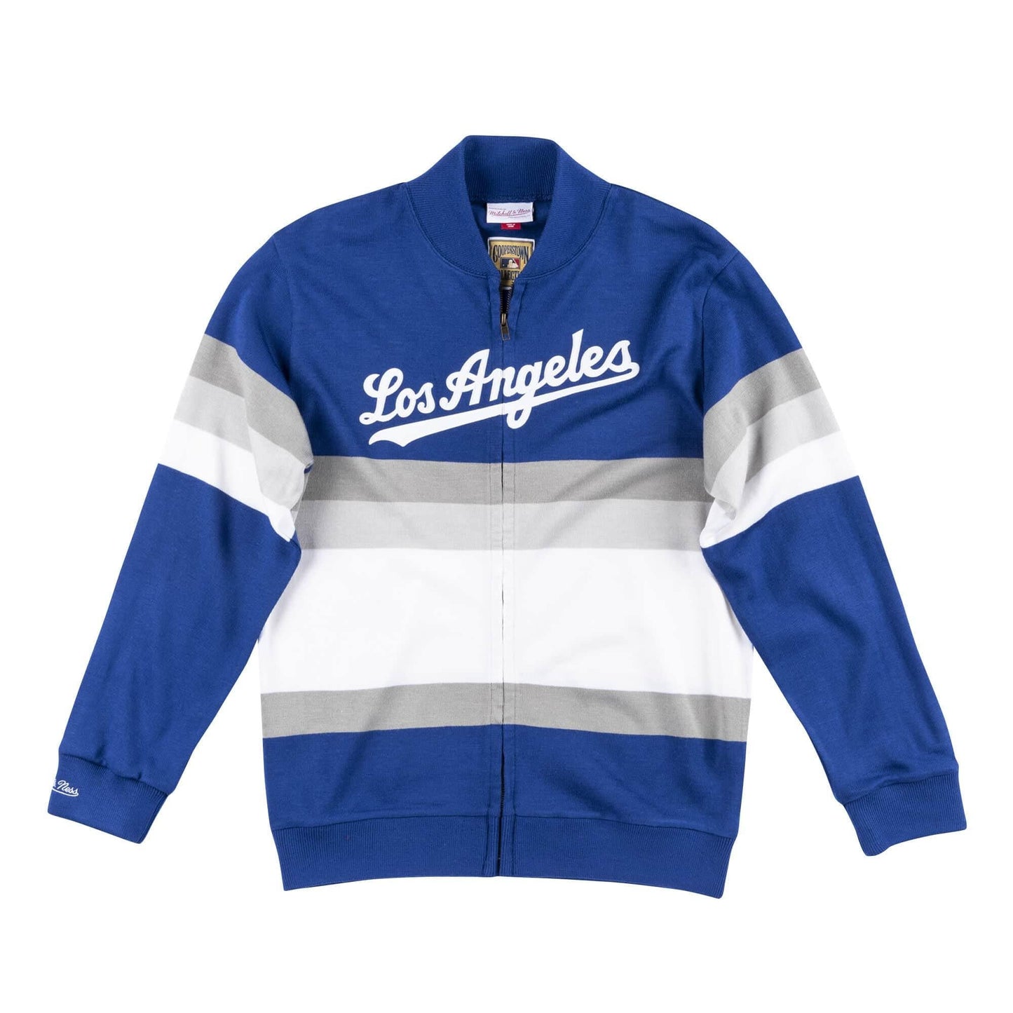Mitchell & Ness Men's MLB Front Stripe Full Zip Sweater Los Angeles Dodgers