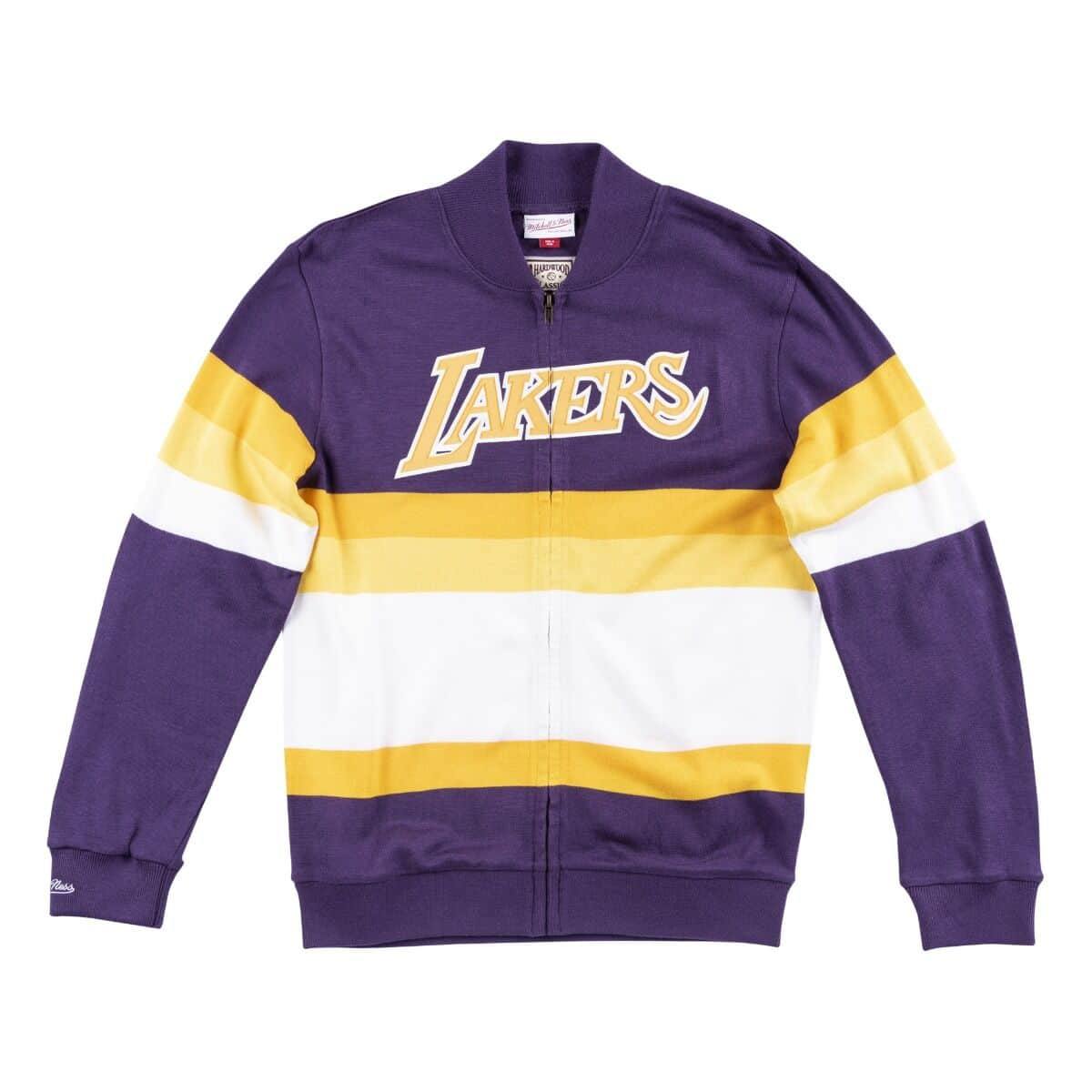 Mitchell & Ness Men's NBA Front Stripe Full Zip Sweater Los Angeles Lakers