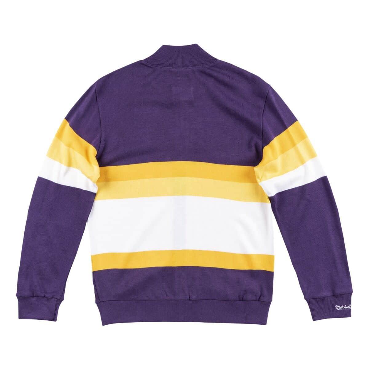 Mitchell & Ness Men's NBA Front Stripe Full Zip Sweater Los Angeles Lakers