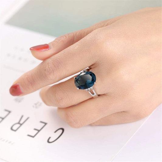 Navy Crystal & Silvertone Oval-Cut Cocktail Ring
