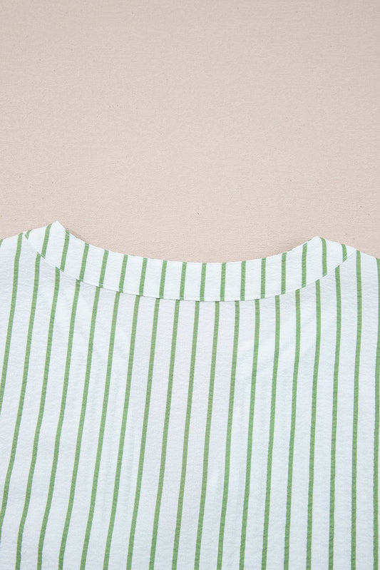 Threaded Pear Ashley Stripe Flower Puff Sleeve V Neck Babydoll Blouse