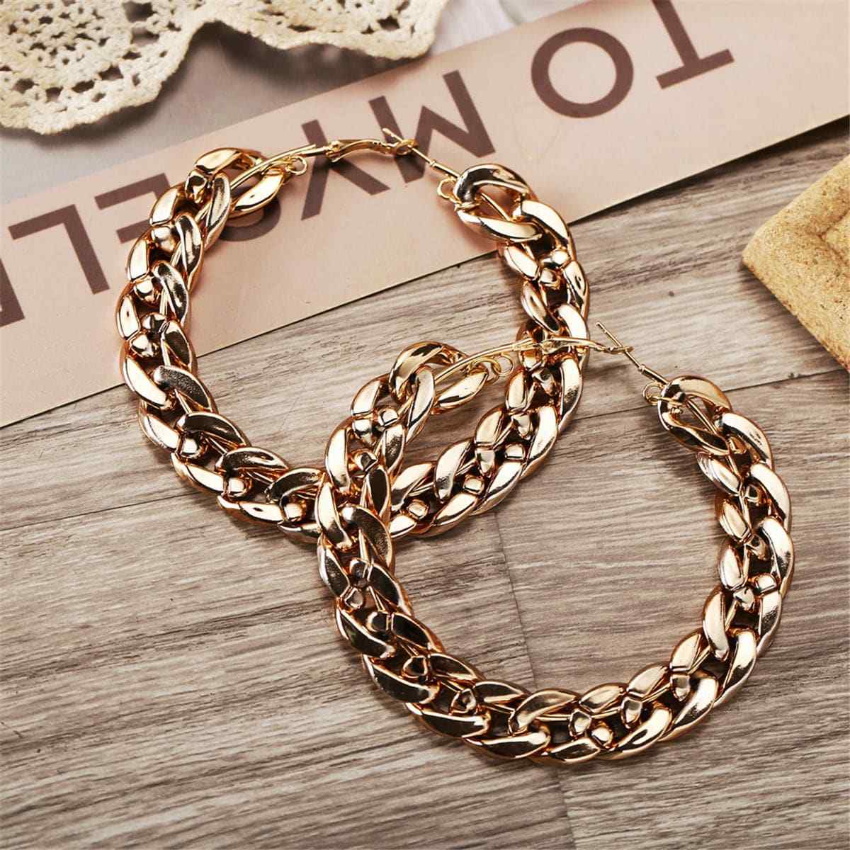Goldtone Figaro Hoop Earring