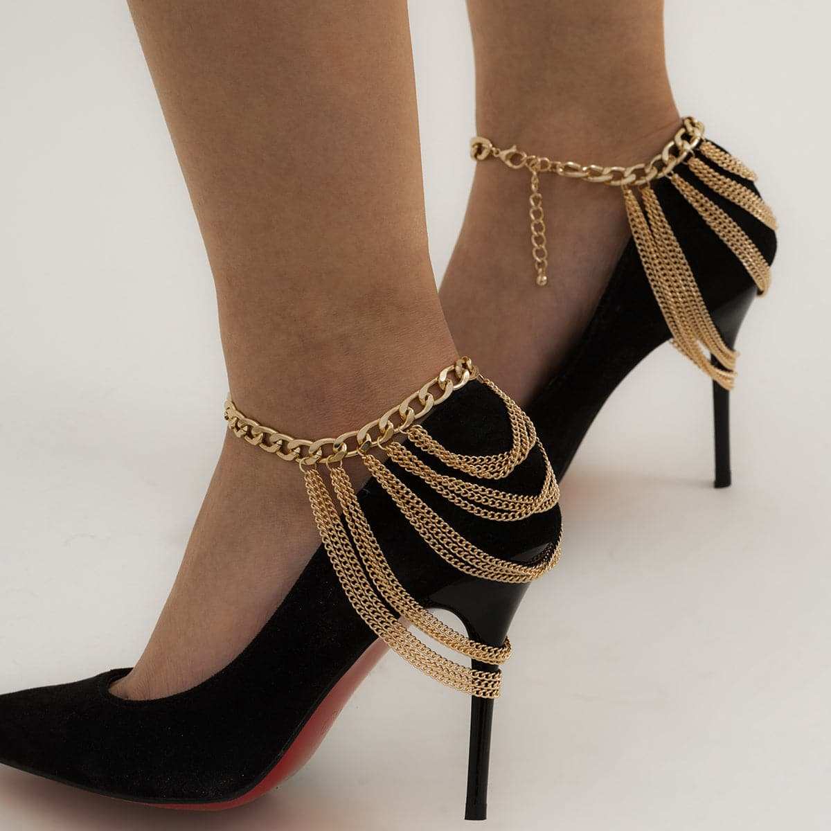Goldtone Figaro Layered Tassel Anklet