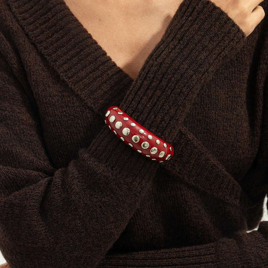 Red Resin & Silvertone Layered Spot Cuff
