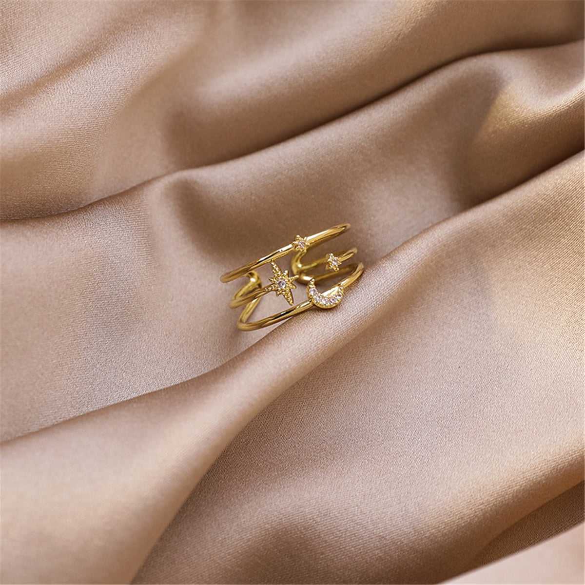 Cubic Zirconia & Goldtone Celestial Layered Open Ring