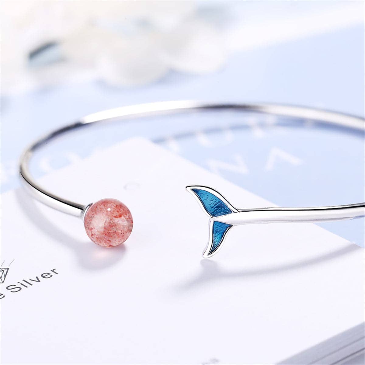Strawberry Red Crystal & Silvertone Fish Tail Cuff