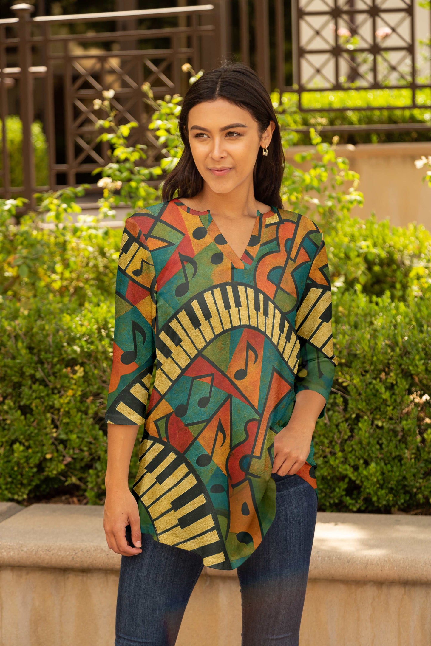 Red Multicolor Jazz Print-