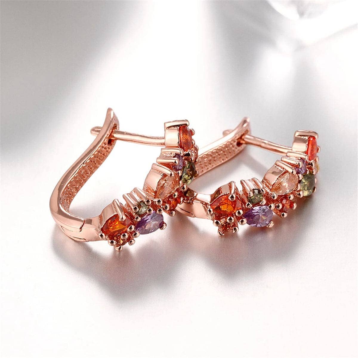 Cubic Zirconia & Crystal Rose Goldtone Cluster Huggie Earrings
