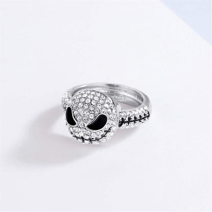Cubic Zirconia & Silvertone Skull Band Ring-2