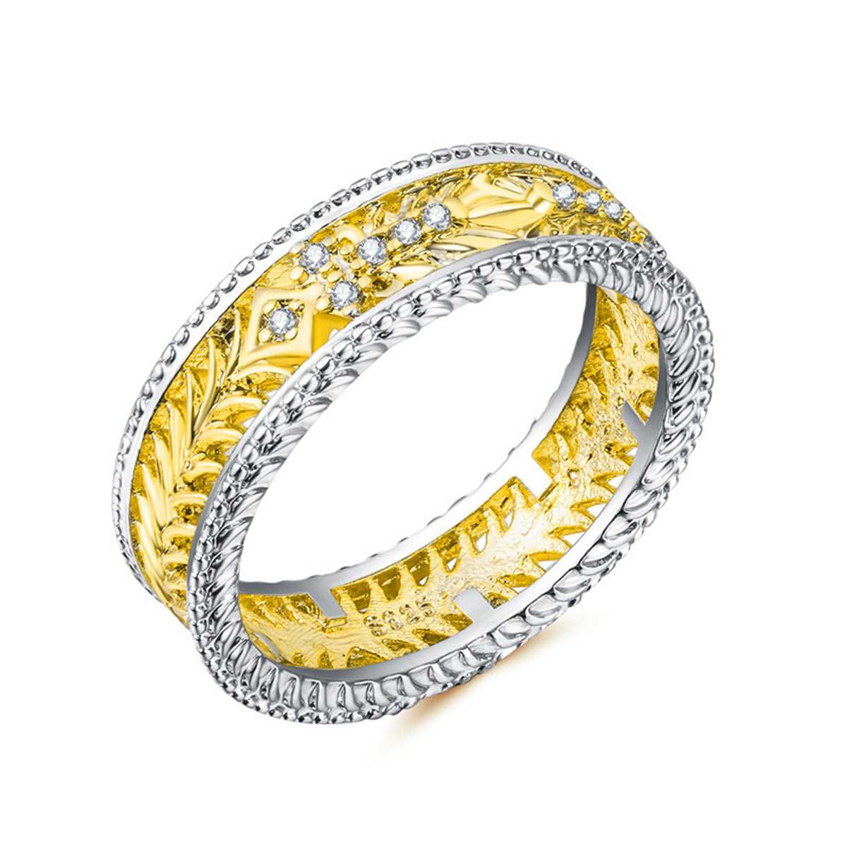 Cubic Zirconia & Two-Tone Filigree Band-5