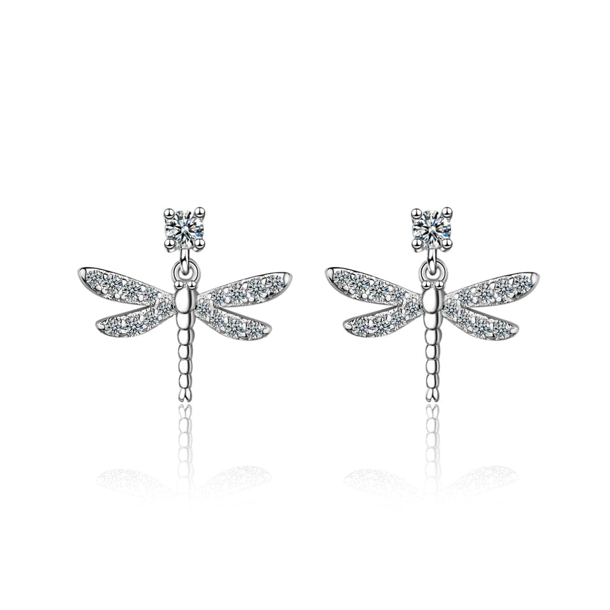 Cubic Zirconia & Silvertone Dragonfly Dangle Earrings