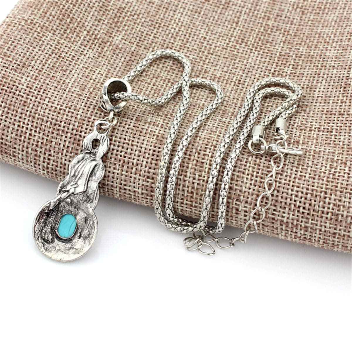 Turquoise & Cubic Zirconia Silvertone Braided Pendant Necklace