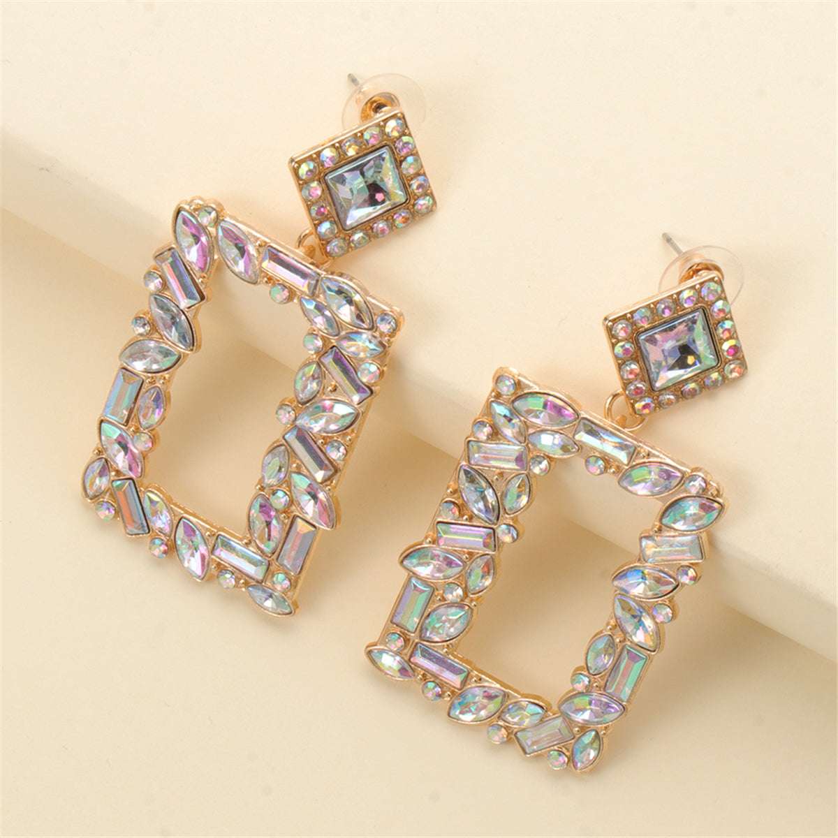 Crystal & Cubic Zirconia Goldtone Open-Rectangle Drop Earrings