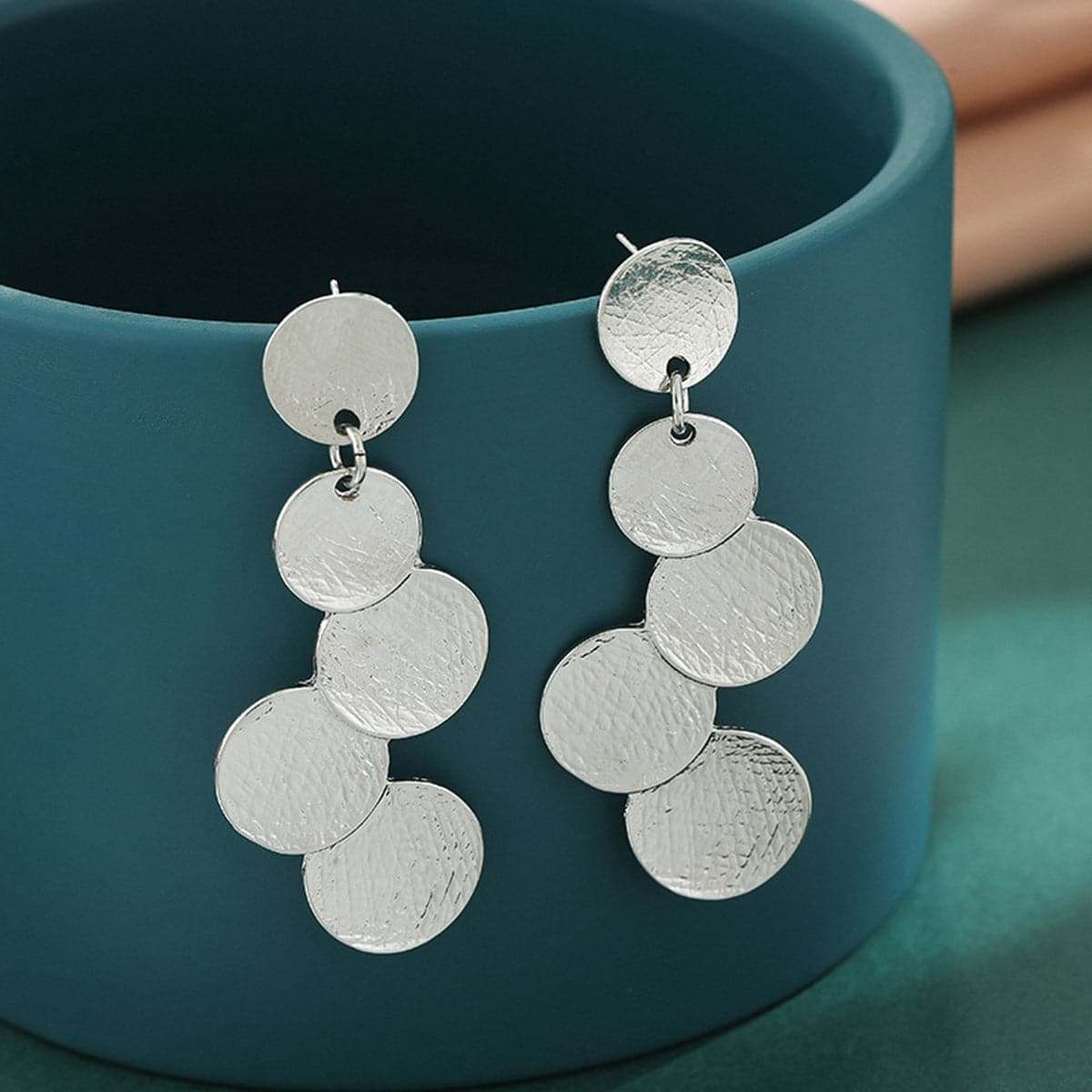 Silvertone Coin Cluster Drop Earrings
