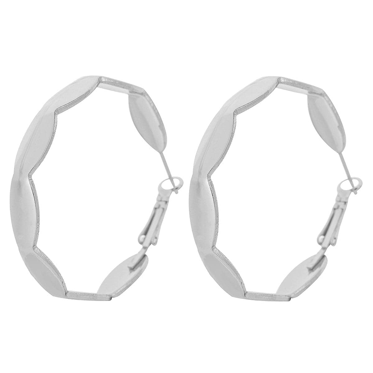 Silvertone Wave Hoop Earrings