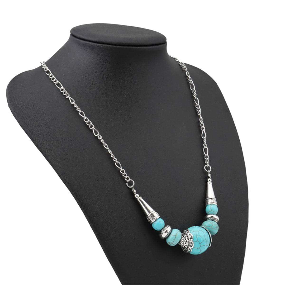 Turquoise & Silvertone Gradated Beaded Necklace
