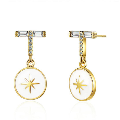 Cubic Zirconia & Enamel Goldtone Star Drop Earrings