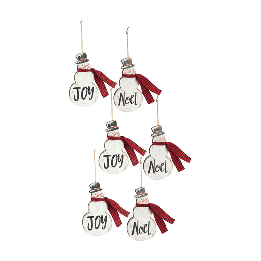 Melrose International Metal Snowman Sentiment Ornament with Scarf (Set of 6)