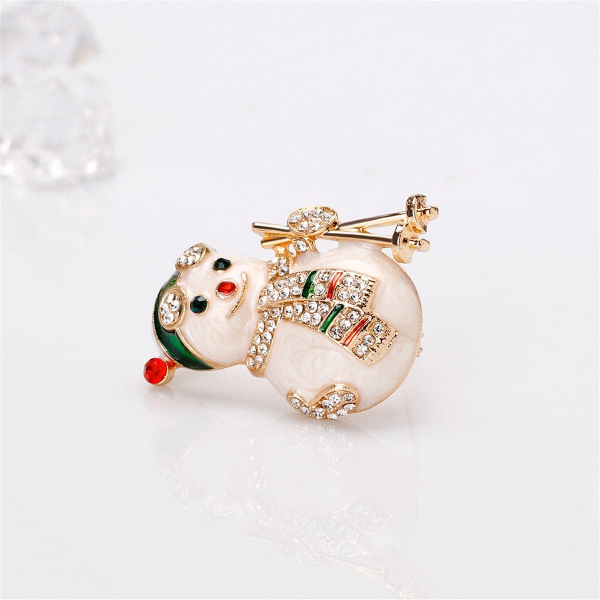 Cubic Zirconia & Goldtone Skiing Snowman Brooch