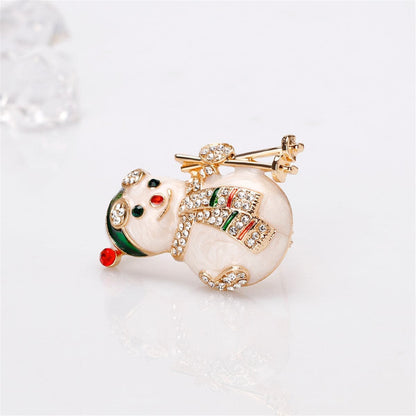 Cubic Zirconia & Goldtone Skiing Snowman Brooch