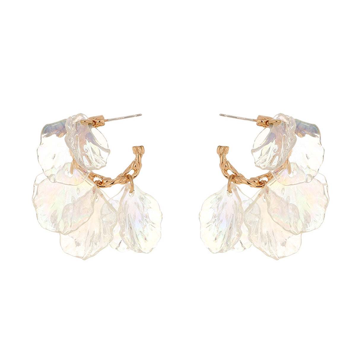 Iridescent & Goldtone Petals Huggie Earrings