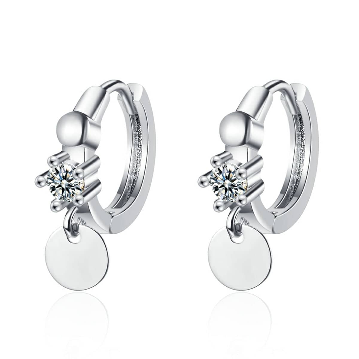 Cubic Zirconia & Silvertone Sequin Huggie Earrings