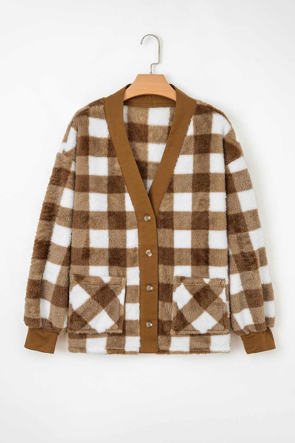 Amora Sherpa Loose Knit Cardigan - Brown / L - 12/14