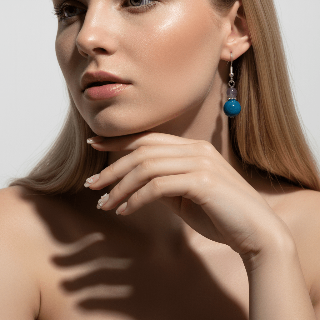 Purple & Blue Jade Silvertone ‌Gourd-Shape Hook Earrings