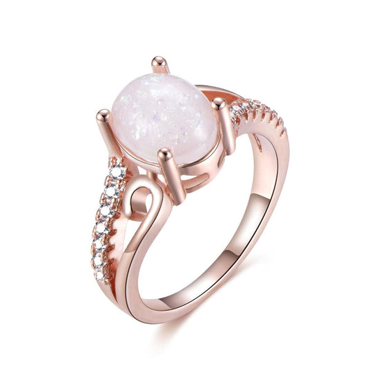 White Opal & Rose Goldtone Promise Ring