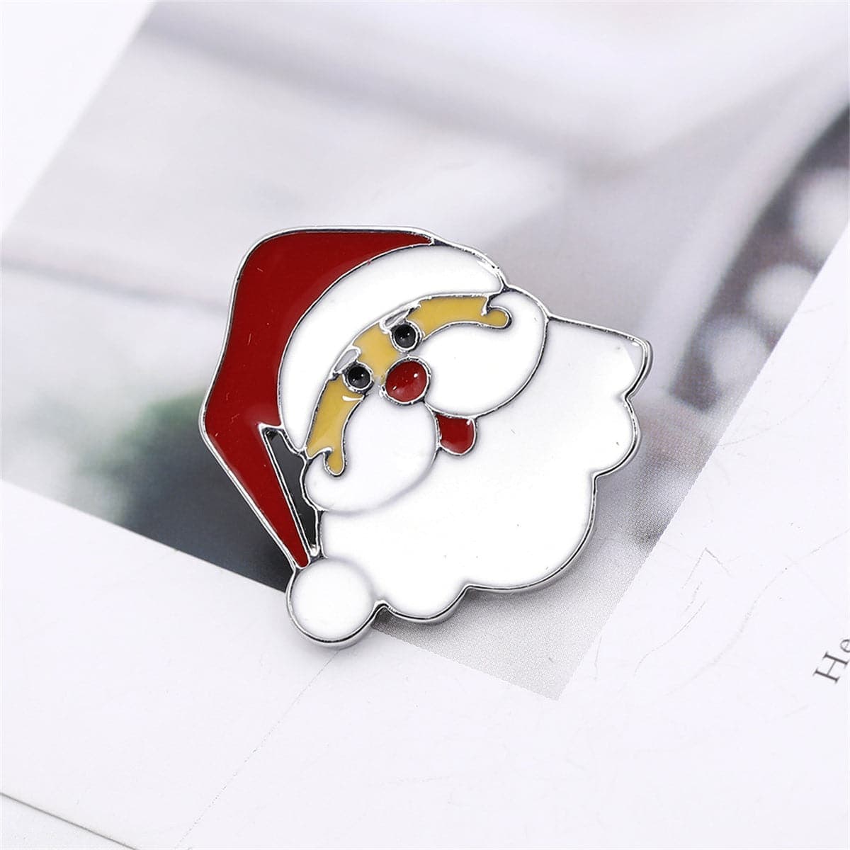 Red & Silvertone Santa Brooch