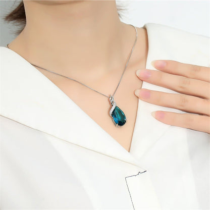 Blue Crystal & Cubic Zirconia Wrap Bezel Prong Pendant Necklace
