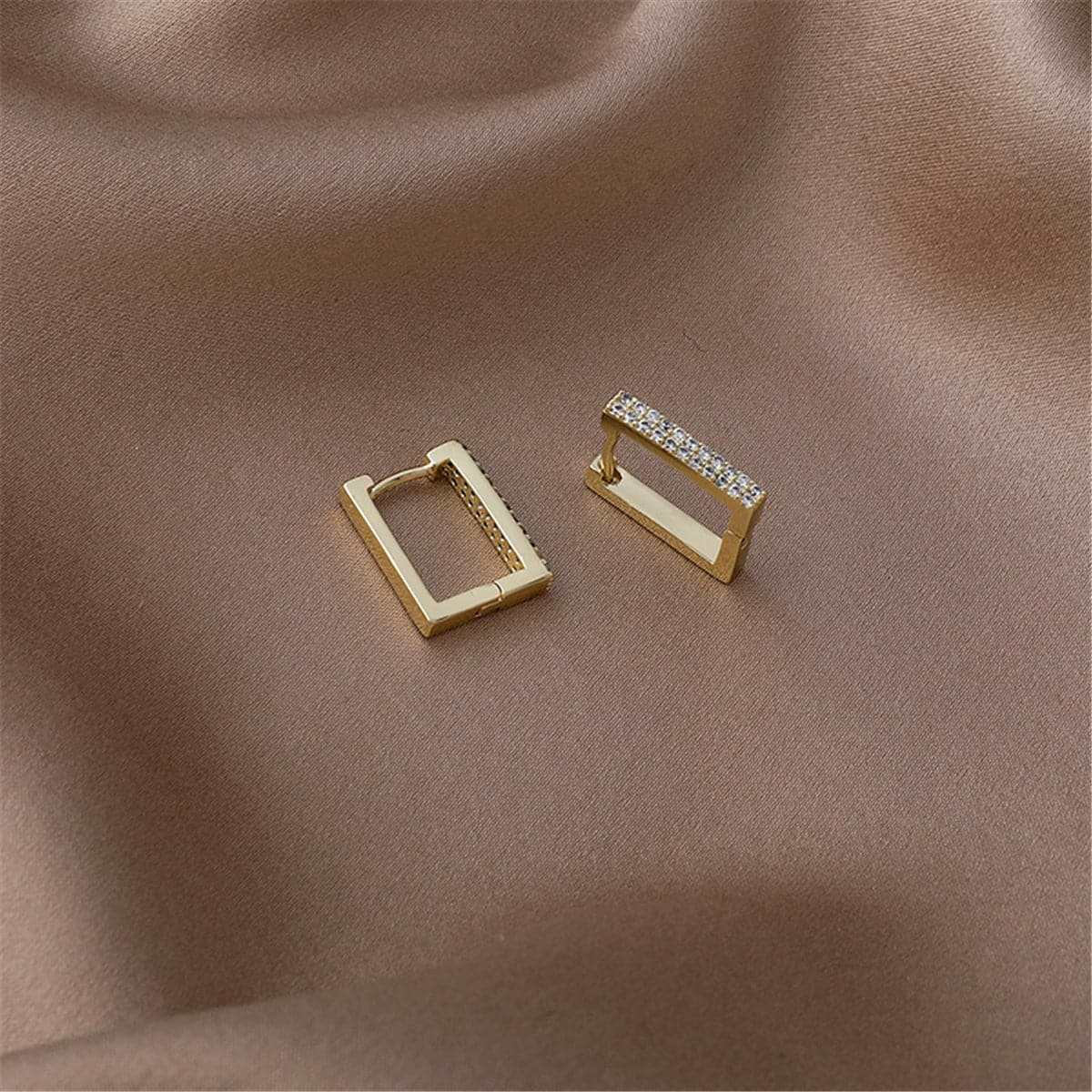 Cubic Zirconia & 18K Gold Plated Rectangle Huggie Earrings