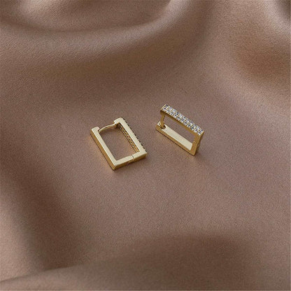 Cubic Zirconia & 18K Gold Plated Rectangle Huggie Earrings