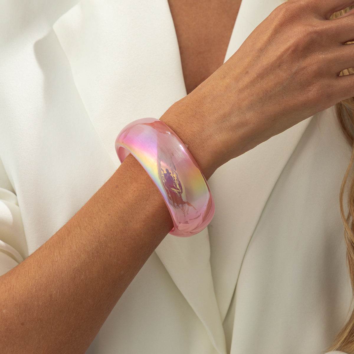 Iridescent & Pink Resin Bangle