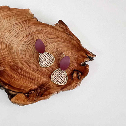 Brown Polystyrene & Goldtone Woven Tiered Oval Drop Earrings