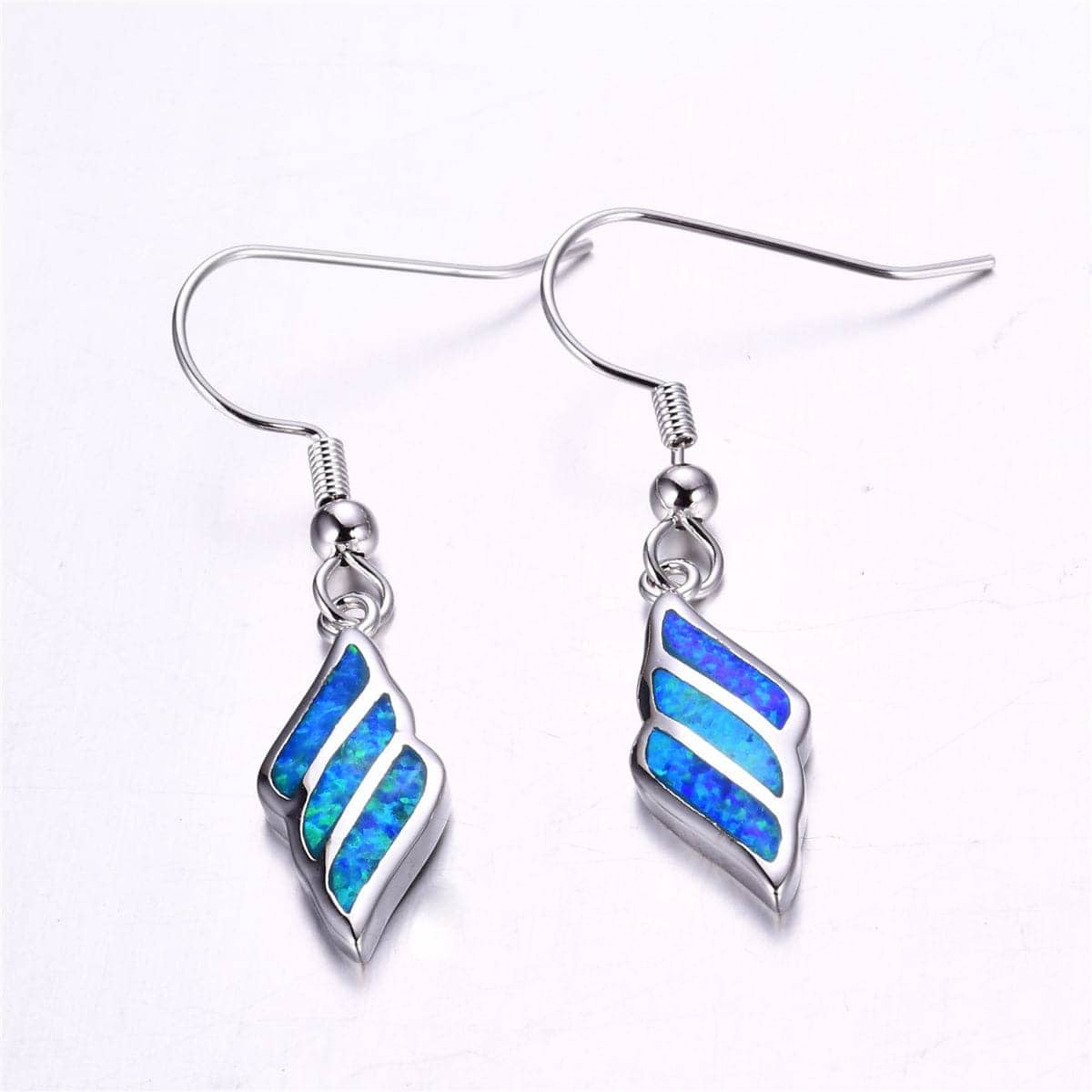 Blue Opal & Silvertone Wing Drop Earrings