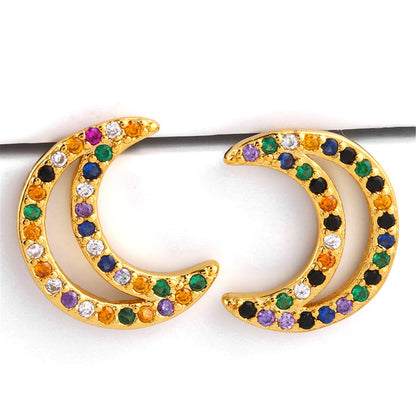Cubic Zirconia & Goldtone Open Moon Stud Earrings