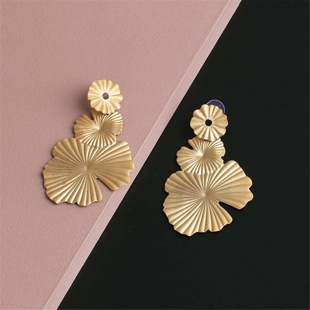 Goldtone Textured Lotus Leaf Drop Earrings