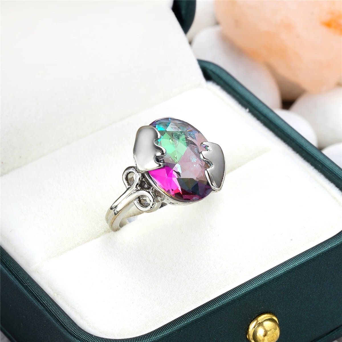 Blue Crystal & Silvertone Cracked Egg Ring