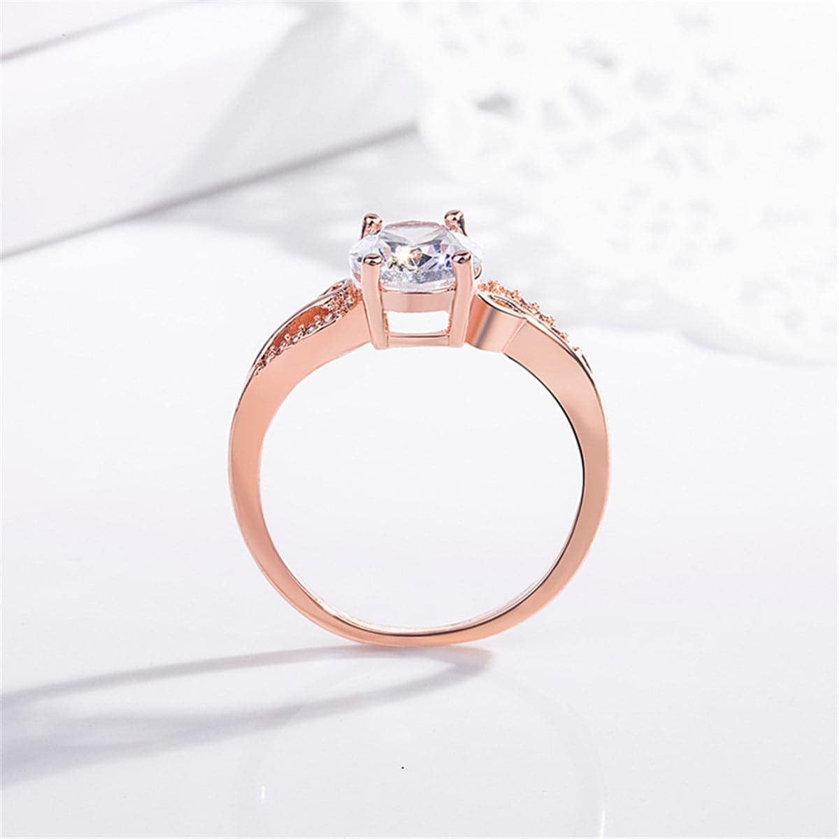 Cubic Zirconia & Rose Goldtone Oval Ring