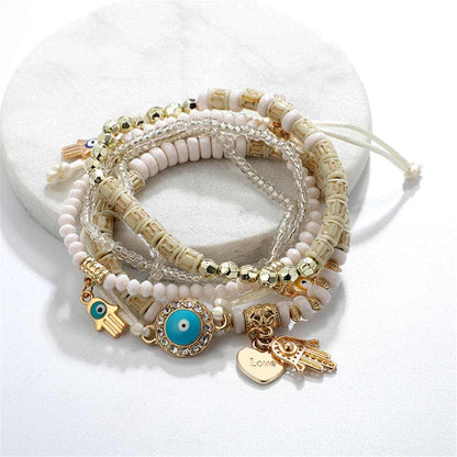 Turquoise & Goldtone Hamsa Heart Bracelet Set