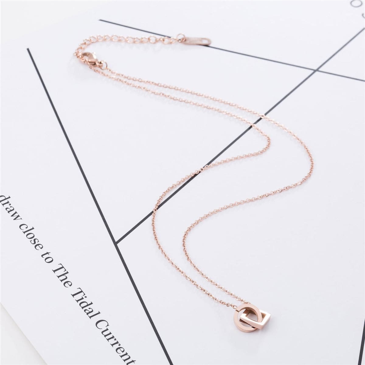 Rose Goldtone Open Ring & Square Pendant Necklace